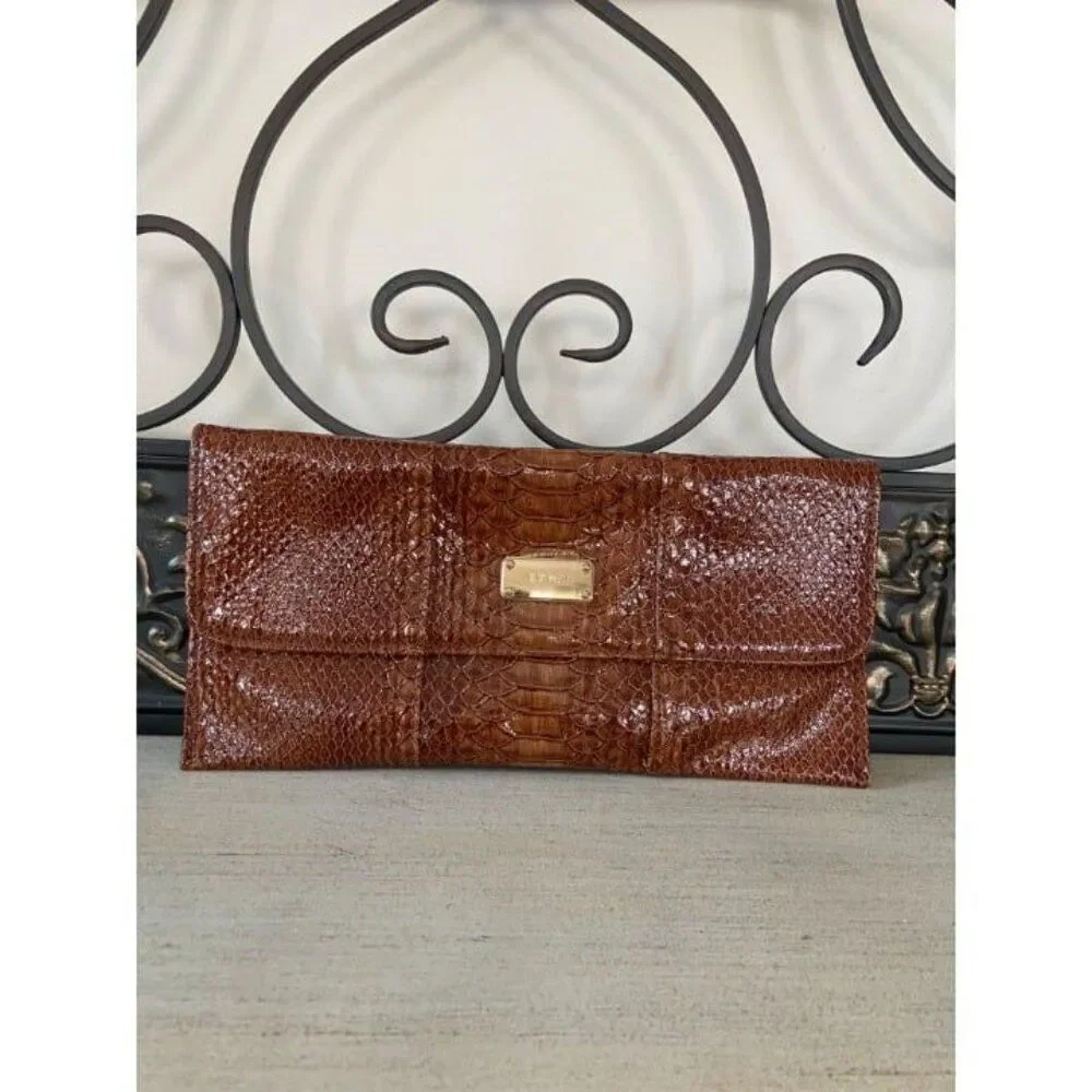NWT Faux Brown Snakeskin Clutch (Nine West)